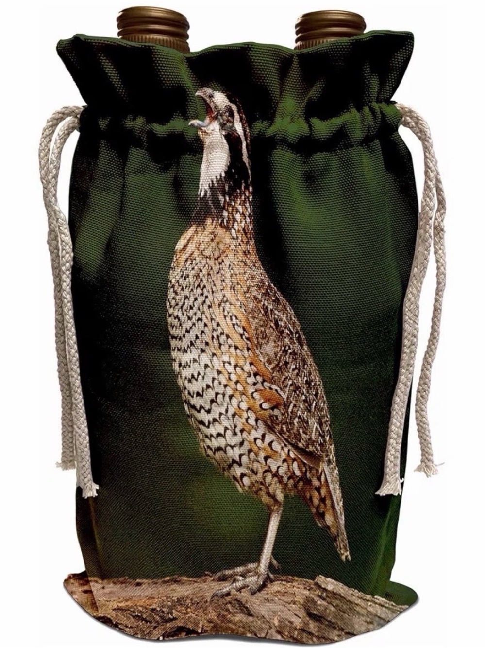 Green Quail Drawstring wine bottle Bag